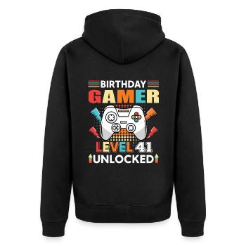 Birthday Gamer Level 41 Unlocked 41 - Unisex Premium Organic Zip Hoodie - black - Back - Nico (187cm)