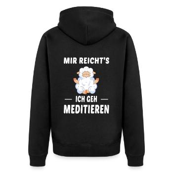 Meditation Meditieren Spruch Lustig Schaf Yoga - Unisex Premium Bio Zip Hoodie - Schwarz - Hinten - Nico (187cm)