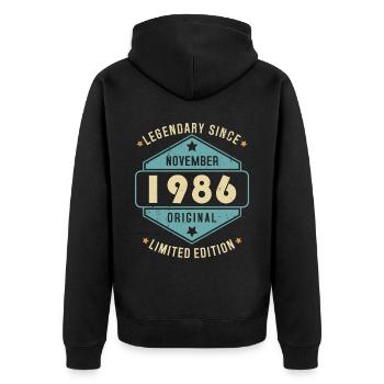 Novembre 1986 Vintage Retro Anniversaire - Veste à capuche bio Premium Unisexe - noir - Dos - Nico (187cm)