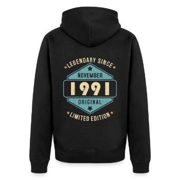 Novembre 1991 Vintage Retro Anniversaire - Veste à capuche bio Premium Unisexe - noir - Dos - Nico (187cm)