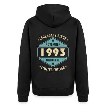 Novembre 1993 Vintage Retro Anniversaire - Veste à capuche bio Premium Unisexe - noir - Dos - Nico (187cm)