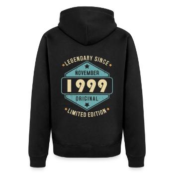 Novembre 1999 Vintage Retro Anniversaire - Veste à capuche bio Premium Unisexe - noir - Dos - Nico (187cm)