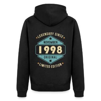 Novembre 1998 Vintage Retro Anniversaire - Veste à capuche bio Premium Unisexe - noir - Dos - Nico (187cm)