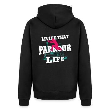 Parkour Free Running Traceur - Unisex Premium Organic Zip Hoodie - black - Back - Nico (187cm)