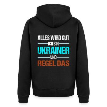 Ukrainer Ich Regel Das Ukrainischer Spruch - Unisex Premium Bio Zip Hoodie - Schwarz - Hinten - Nico (187cm)