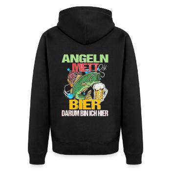 Angeln Mett Bier Darum Bin Ich Hier Angel Geschenk - Unisex Premium Bio Zip Hoodie - Schwarz - Hinten - Nico (187cm)