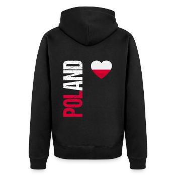 Poland Fußball Trikot Polska Outfit Geschenk - Unisex Premium Bio Zip Hoodie - Schwarz - Hinten - Nico (187cm)