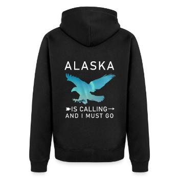 Alaska Geschenk USA Natur Bär Denali Grizzly Wald - Unisex Premium Bio Zip Hoodie - Schwarz - Hinten - Nico (187cm)