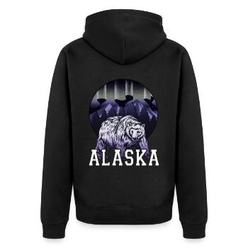 Alaska Geschenk USA Natur Bär Denali Grizzly Wald - Unisex Premium Bio Zip Hoodie - Schwarz - Hinten - Nico (187cm)