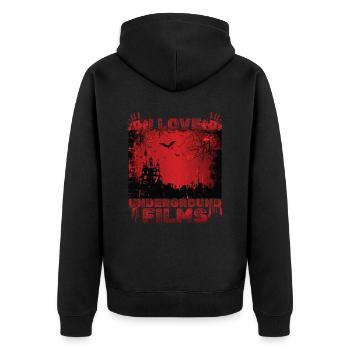 Underground Film, Independent Cinema, Horror - Unisex Premium Bio Zip Hoodie - Schwarz - Hinten - Nico (187cm)