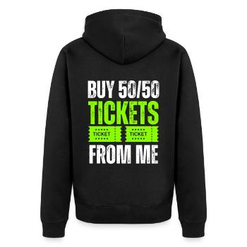 Kaufen Sie 5050 Tickets von mir - Unisex Premium Bio Zip Hoodie - Schwarz - Hinten - Nico (187cm)