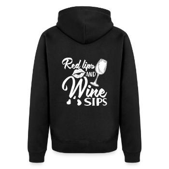 Lèvres rouges et vin Sirotes d’alcool de vin - Veste à capuche bio Premium Unisexe - noir - Dos - Nico (187cm)