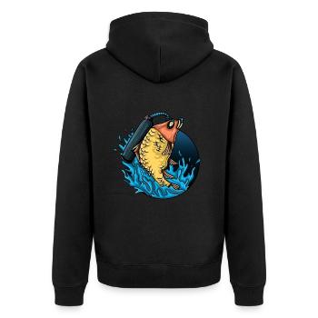 Fisch Geschenk Tauchen Karpfen Zander Angeln - Unisex Premium Bio Zip Hoodie - Schwarz - Hinten - Nico (187cm)