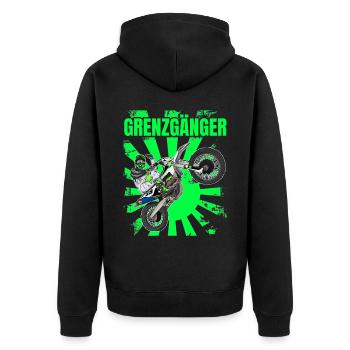Motocross / Enduro / Freestyle mx / Dirtbike retro - Unisex Premium Bio Zip Hoodie - Schwarz - Hinten - Nico (187cm)