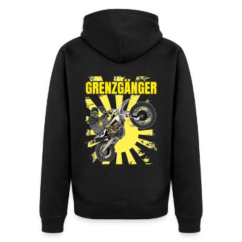 Motocross / Enduro / Freestyle mx / Dirtbike retro - Unisex Premium Bio Zip Hoodie - Schwarz - Hinten - Nico (187cm)