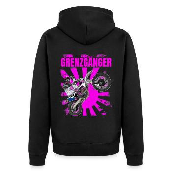 Motocross / Enduro / Freestyle mx / Dirtbike retro - Unisex Premium Bio Zip Hoodie - Schwarz - Hinten - Nico (187cm)