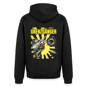 Motocross / Enduro / Freestyle mx / Dirtbike retro - Unisex Premium Bio Zip Hoodie - Schwarz - Hinten - Nico (187cm)