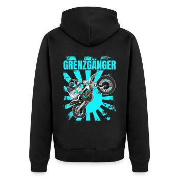 Motocross / Enduro / Freestyle mx / Dirtbike retro - Unisex Premium Bio Zip Hoodie - Schwarz - Hinten - Nico (187cm)