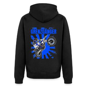 Motocross / Enduro / Freestyle mx / Dirtbike retro - Unisex Premium Bio Zip Hoodie - Schwarz - Hinten - Nico (187cm)