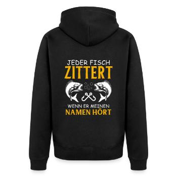 Angeln Geschenk Fischer Angler Petri Heil Rute - Unisex Premium Bio Zip Hoodie - Schwarz - Hinten - Nico (187cm)