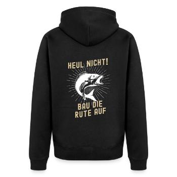 Angeln Tshirt Mann Fischer Rute Fischfang Fishing - Unisex Premium Bio Zip Hoodie - Schwarz - Hinten - Nico (187cm)