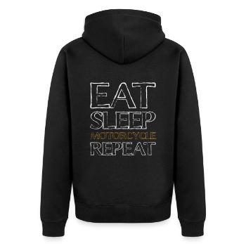 Eating Sleep Motorcycle - Unisex Premium Organic Zip Hoodie - black - Back - Nico (187cm)