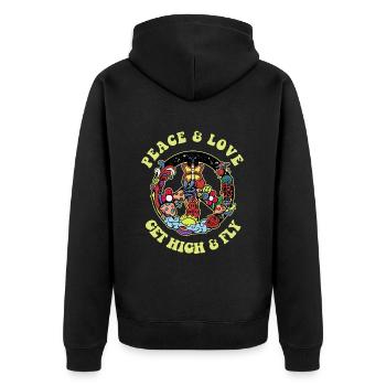 Hippie Tshirt Peace Movement Woodstock Boho Groove - Unisex Premium Organic Zip Hoodie - black - Back - Nico (187cm)