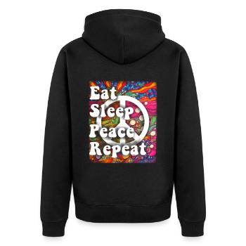 Hippie Geschenk Acidhead Flowerpower Hippi Hippy - Unisex Premium Bio Zip Hoodie - Schwarz - Hinten - Nico (187cm)