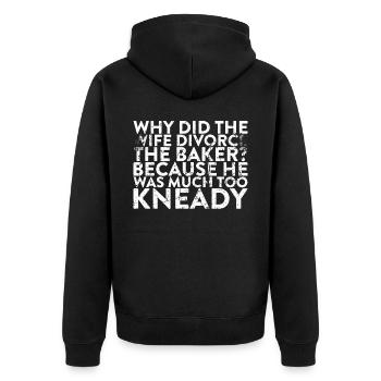Warum Hat Sich Die Frau Vom Bäcker Scheiden - Unisex Premium Bio Zip Hoodie - Schwarz - Hinten - Nico (187cm)