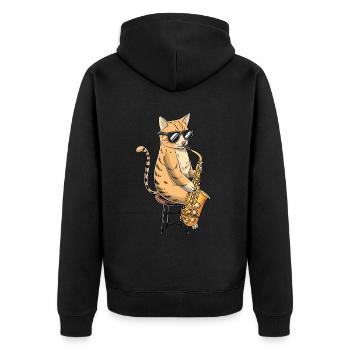 Cat joue saxophone saxophoniste jazz - Veste à capuche bio Premium Unisexe - noir - Dos - Nico (187cm)