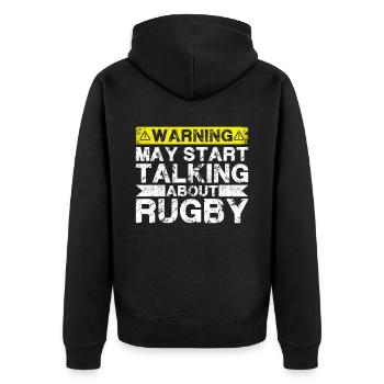 Über Rugby Sprechen - Unisex Premium Bio Zip Hoodie - Schwarz - Hinten - Nico (187cm)
