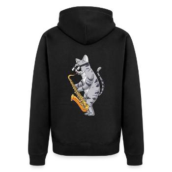 Cat joue saxophone saxophoniste jazz - Veste à capuche bio Premium Unisexe - noir - Dos - Nico (187cm)