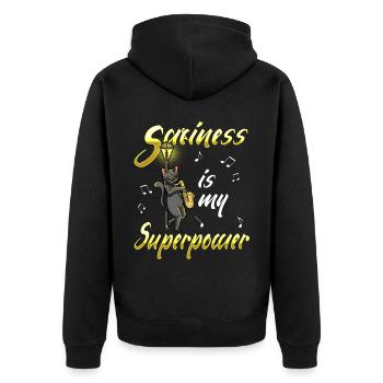 Saxiness Is My Superpower Saxophone Cat Jazz - Unisex Premium Organic Zip Hoodie - black - Back - Nico (187cm)
