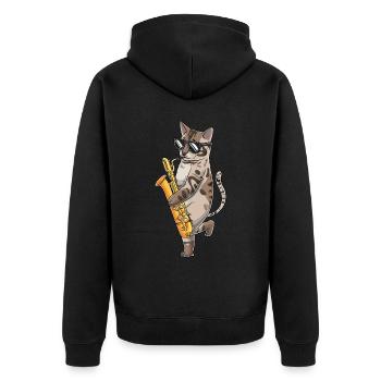 Cat joue saxophone saxophoniste jazz - Veste à capuche bio Premium Unisexe - noir - Dos - Nico (187cm)