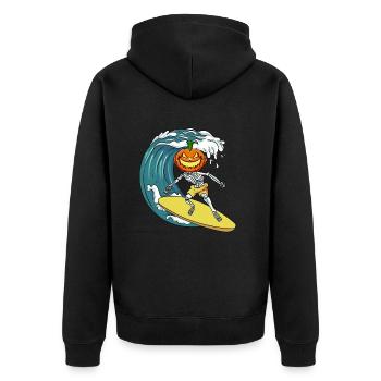 Surfen Skelett Kürbis - Unisex Premium Bio Zip Hoodie - Schwarz - Hinten - Nico (187cm)