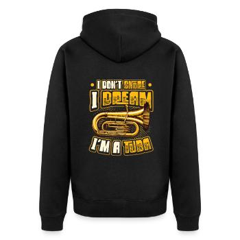 Ich Schnarche Nicht, Ich Träume, Ich Bin Eine Tuba - Unisex Premium Bio Zip Hoodie - Schwarz - Hinten - Nico (187cm)