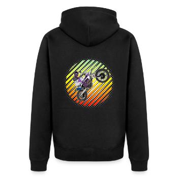 Motocross / Enduro / Freestyle mx / Dirtbike retro - Unisex Premium Bio Zip Hoodie - Schwarz - Hinten - Nico (187cm)
