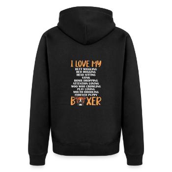 Boxer Hund Hunde Deutscher Boxer Geschenk - Unisex Premium Bio Zip Hoodie - Schwarz - Hinten - Nico (187cm)