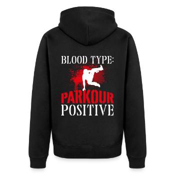 Parkour Free Running Traceur - Unisex Premium Bio Zip Hoodie - Schwarz - Hinten - Nico (187cm)