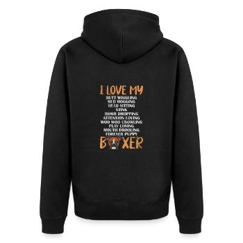 Boxer Hund - Unisex Premium Bio Zip Hoodie - Schwarz - Hinten - Nico (187cm)
