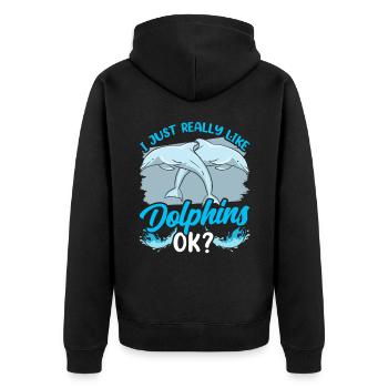 I like dolphins Simply Very dolphins dolphin - Unisex Premium Organic Zip Hoodie - black - Back - Nico (187cm)