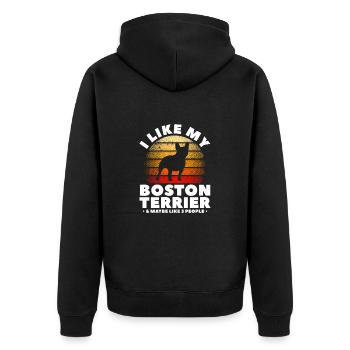 Boston Terrier Hund Hunde Hundeliebhaber Geschenk - Unisex Premium Bio Zip Hoodie - Schwarz - Hinten - Nico (187cm)