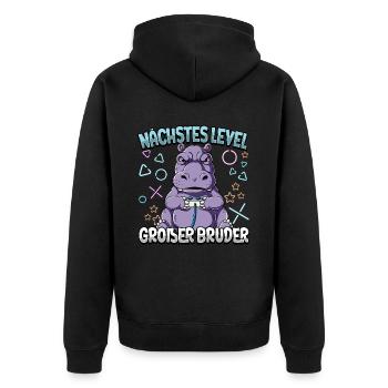 Nächstes Level Großer Bruder - Unisex Premium Bio Zip Hoodie - Schwarz - Hinten - Nico (187cm)