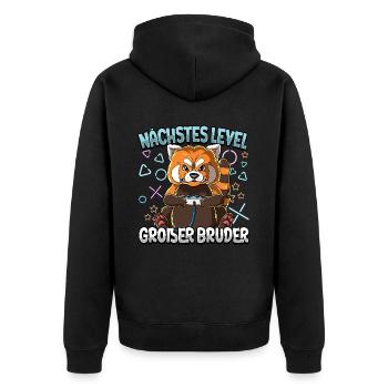 Nächstes Level Großer Bruder - Unisex Premium Bio Zip Hoodie - Schwarz - Hinten - Nico (187cm)