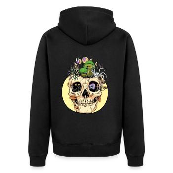 Horror Halloween Spinne Totenkopf Herbst Pilze - Unisex Premium Bio Zip Hoodie - Schwarz - Hinten - Nico (187cm)