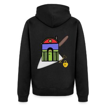 Maurerkelle Handwerker Haus Hütte Bauherr bauen - Unisex Premium Bio Zip Hoodie - Schwarz - Hinten - Nico (187cm)