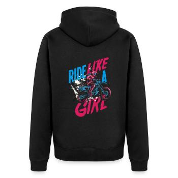 Motocross Mädchen Frau Geschenk - Unisex Premium Bio Zip Hoodie - Schwarz - Hinten - Nico (187cm)