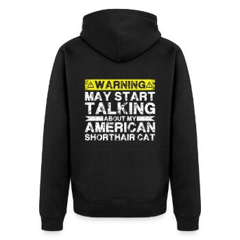 Über American Shorthair Cat Sprechen - Unisex Premium Bio Zip Hoodie - Schwarz - Hinten - Nico (187cm)