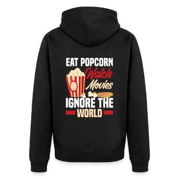 Film Popcorn Kino - Unisex Premium Bio Zip Hoodie - Schwarz - Hinten - Nico (187cm)