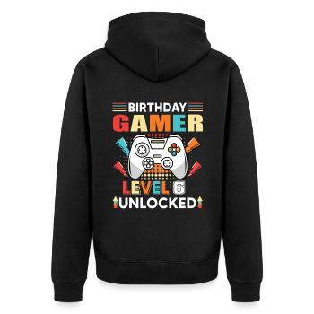 Anniversaire Gamer Niveau 6 Débloqué 6 Anniversaire - Veste à capuche bio Premium Unisexe - noir - Dos - Nico (187cm)